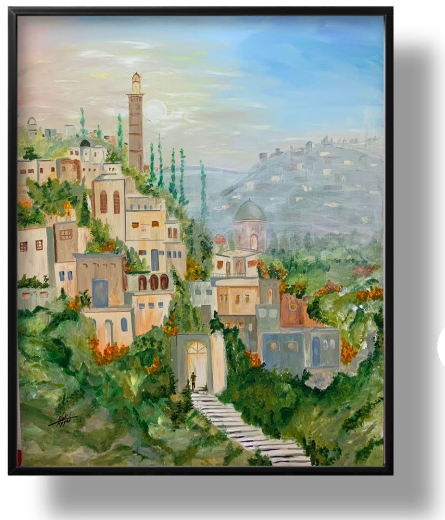 Whispers of the Hillside City - Original acrylic Painting on Canvas (80x100 cm)